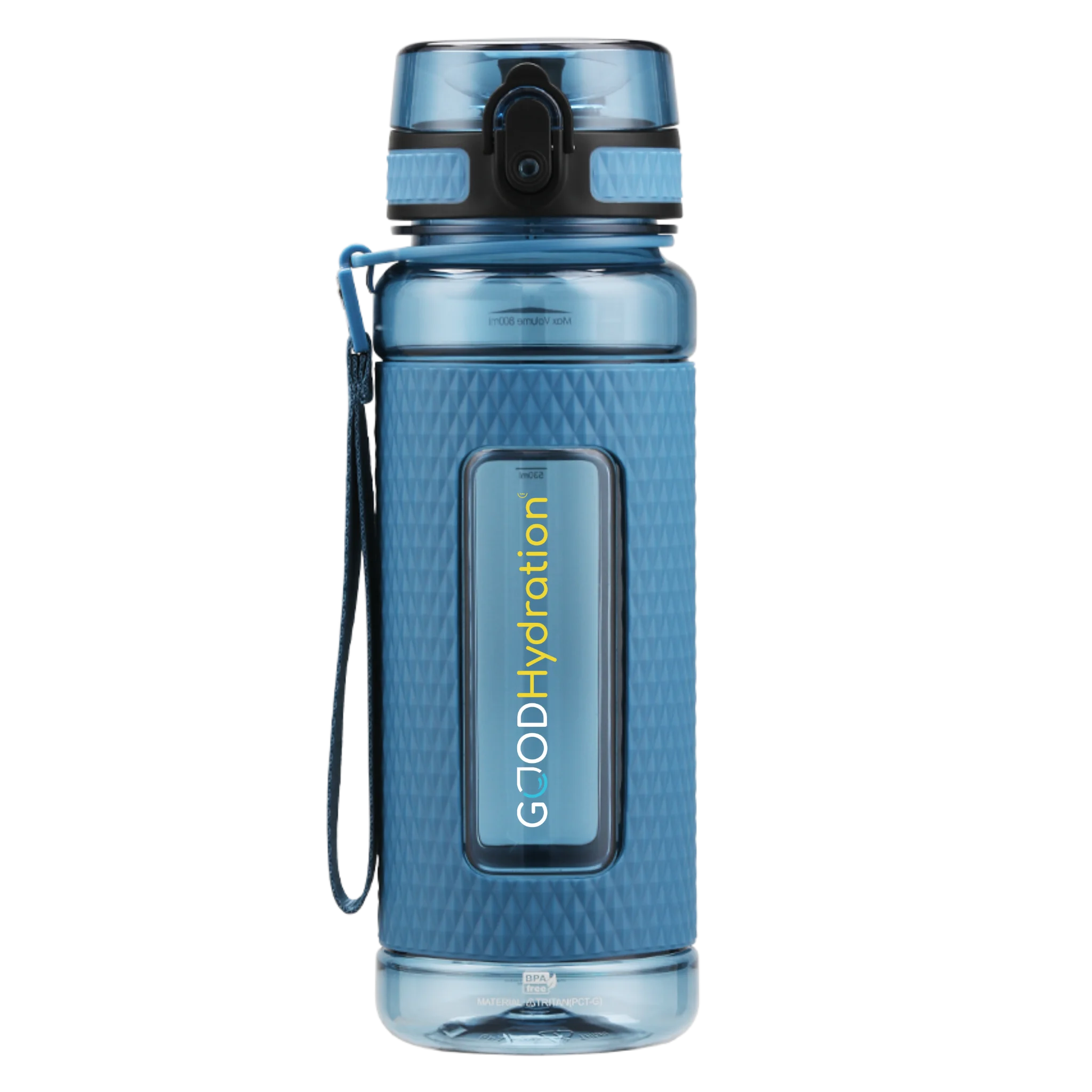 Diese blaue Trinkflasche aus Tritan ist perfekt für Sport, Gym, Büro und unterwegs. Volumen Inhalt 800ml. Mit Halteschlaufe, sicherem Grip und Sieb. Auslaufsicherund spülmaschinengeeignet. Die neue uberBottle.