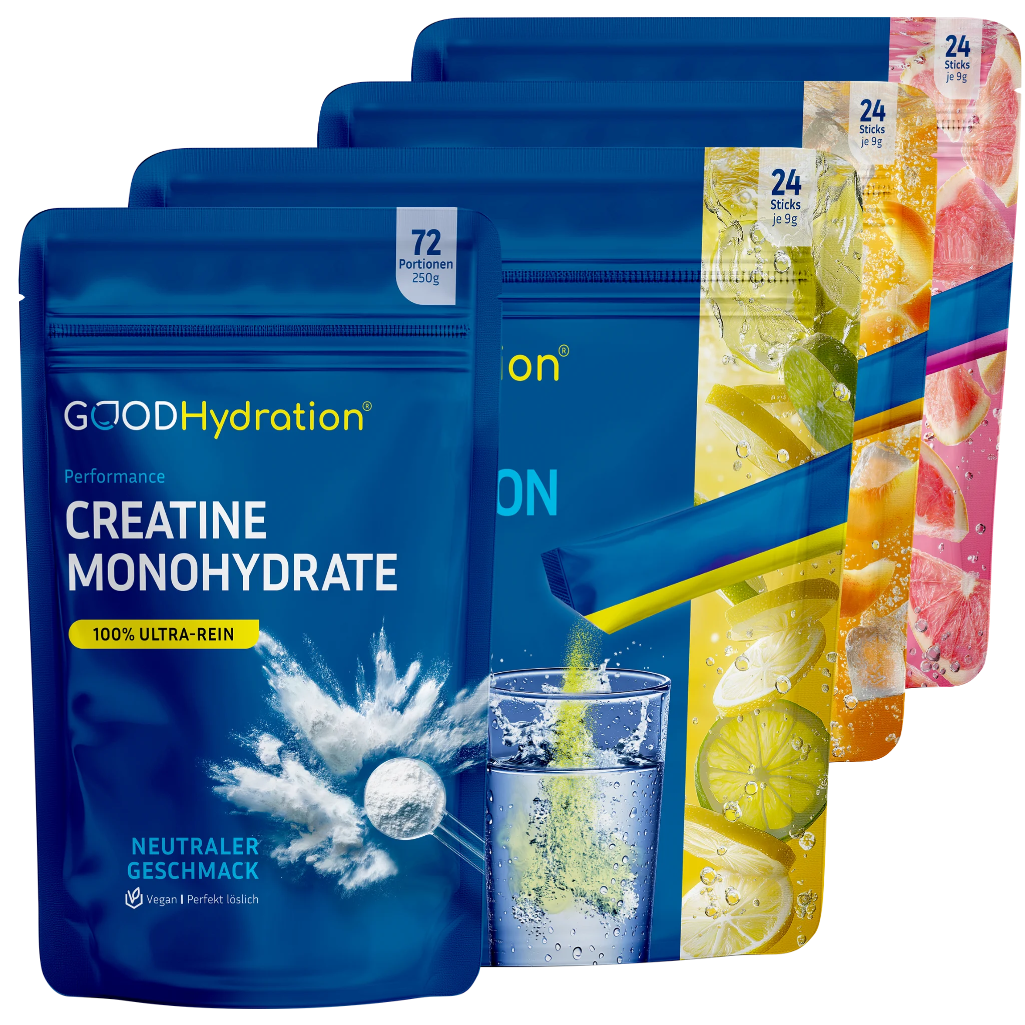 Hier klicken zur Auswahl Kreatin Bundle mit Kreatin Monohydrat und 72 Hydration Sticks. Im Bundle sparst du immer. Dieses Bundle ist die beliebteste Auswahl.