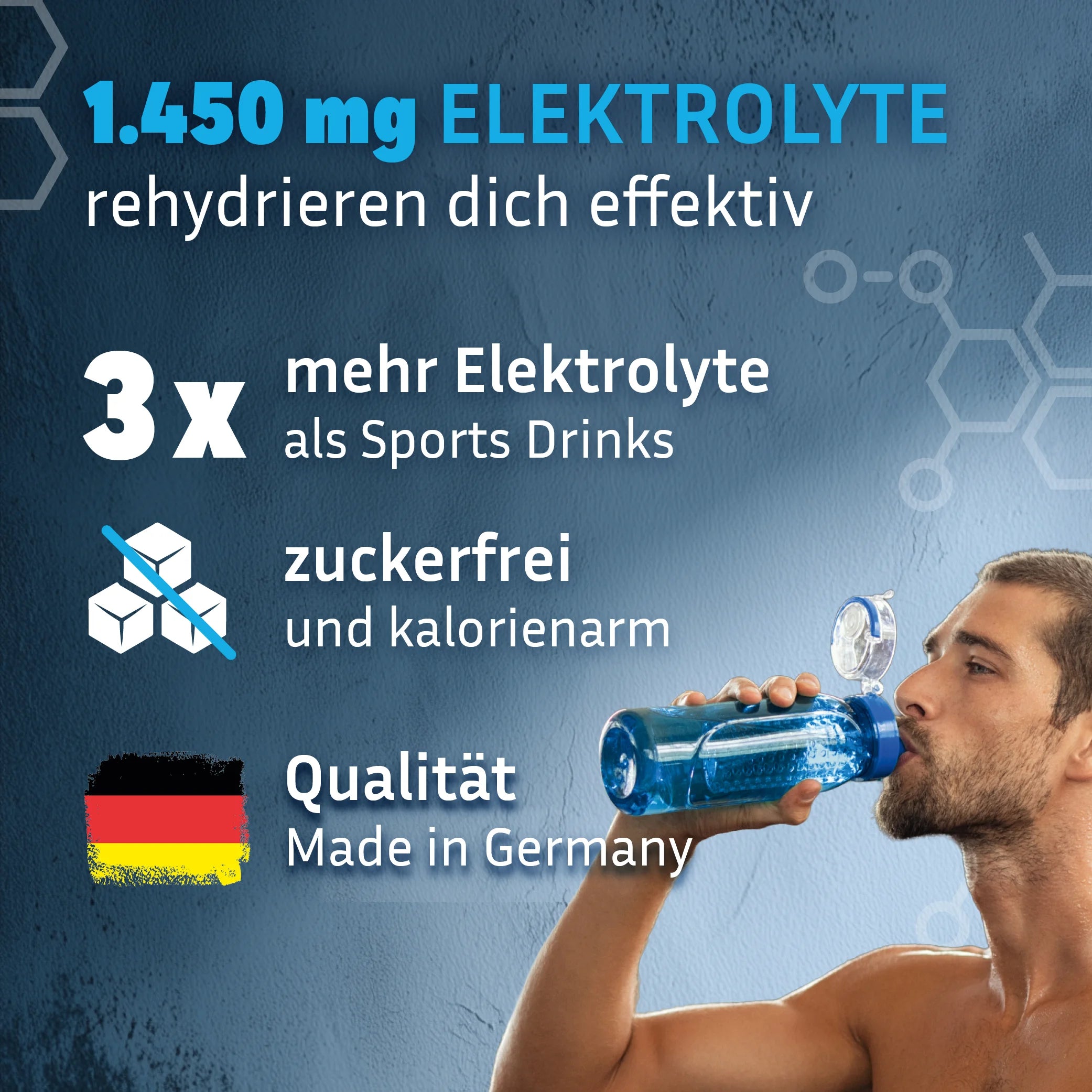 Jeder Stick GOOD Hydration enthält 3x mehr Elektrolyte als ein Sports Drink, ist zuckerfrei und Made in Germany.