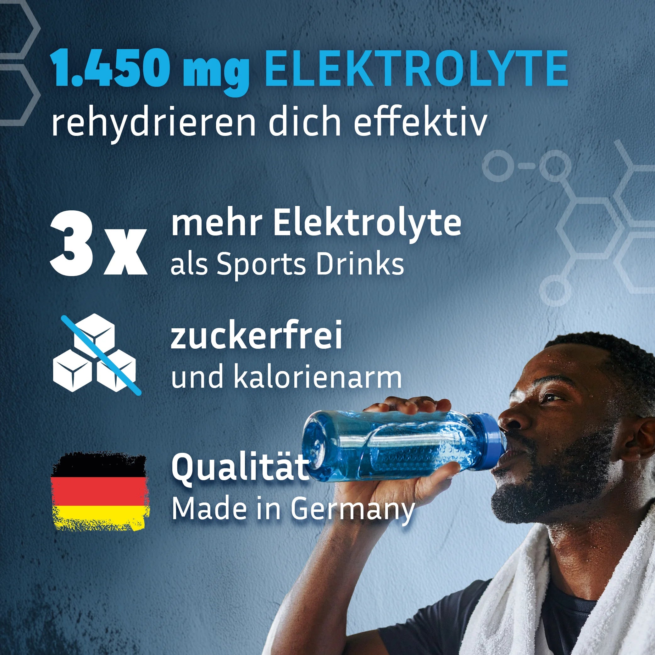 Jeder Stick GOOD Hydration enthält 3x mehr Elektrolyte als ein Sports Drink, ist zuckerfrei und Made in Germany.