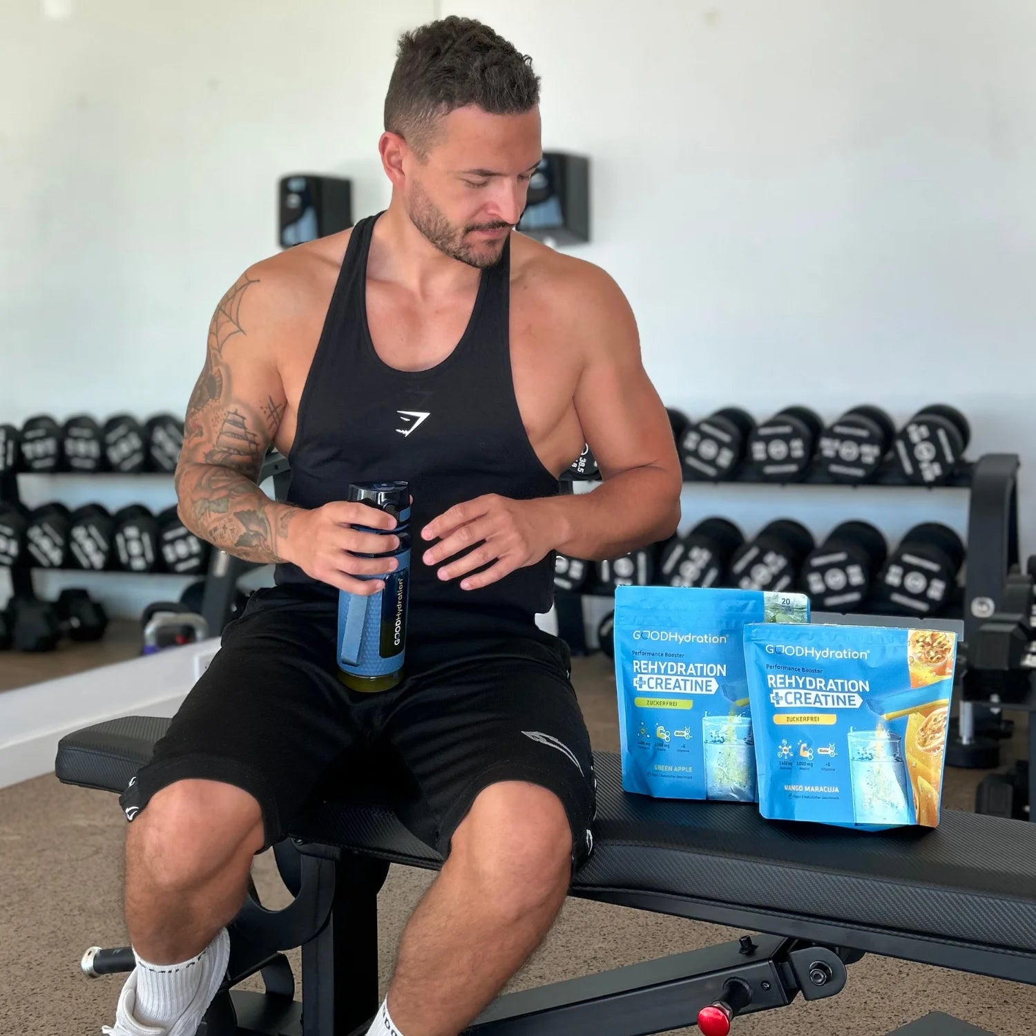 GOOD Hydration ist mehr als nur Elektrolyte und fördert mit wichtigen Inhaltsstoffen wie Kreatin und Aminosäuren deine Performance im Training.