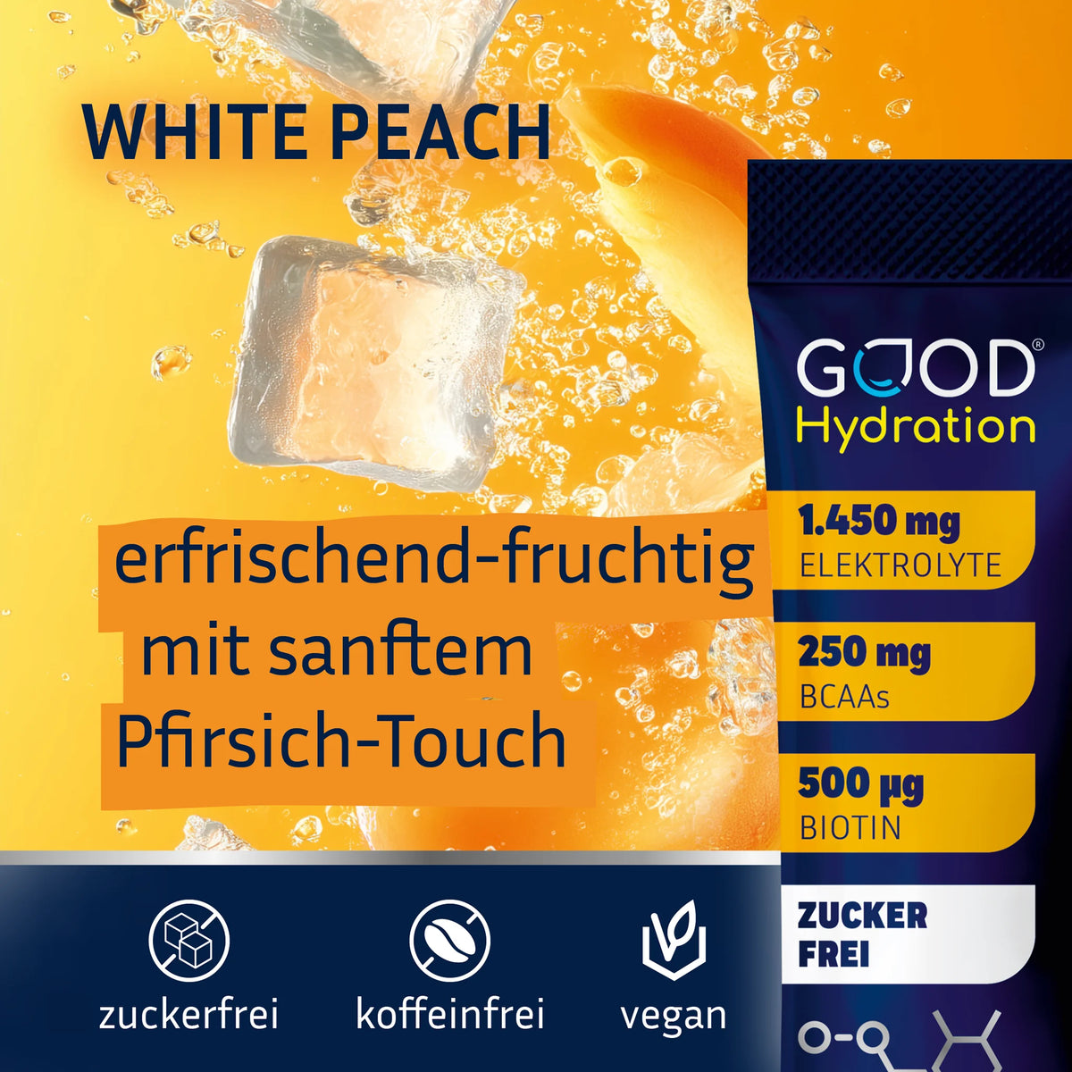 Lecker erfrischender Geschmack von Pfirsich Eistee. Zuckerfrei und ohne künstliche Süßstoffe und Aromen.