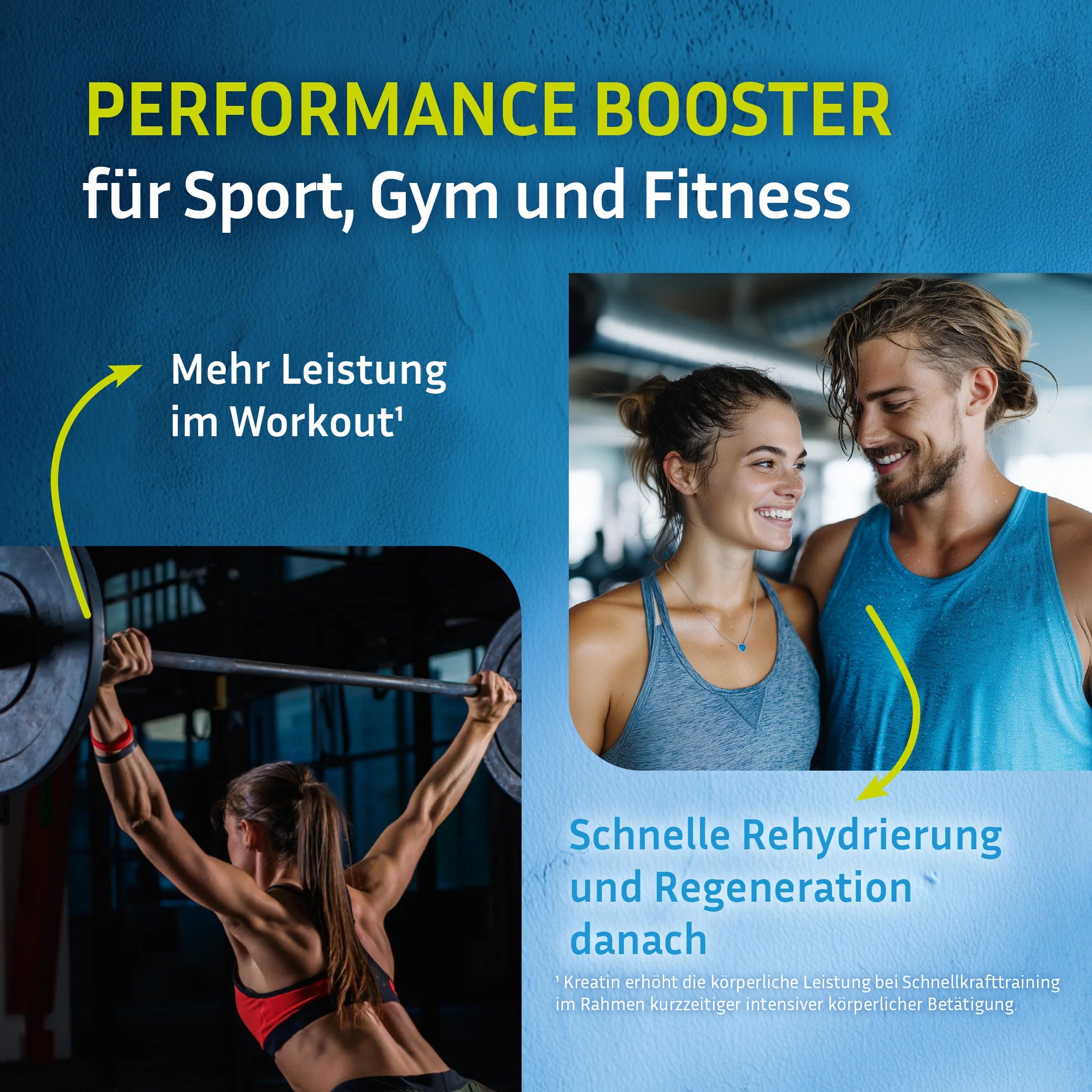 Täglich eine Portion Performance Booster beim oder nach dem Sport trinken. Zur Leistungssteigerung im Workout und schnellen Rehydrierung danach.