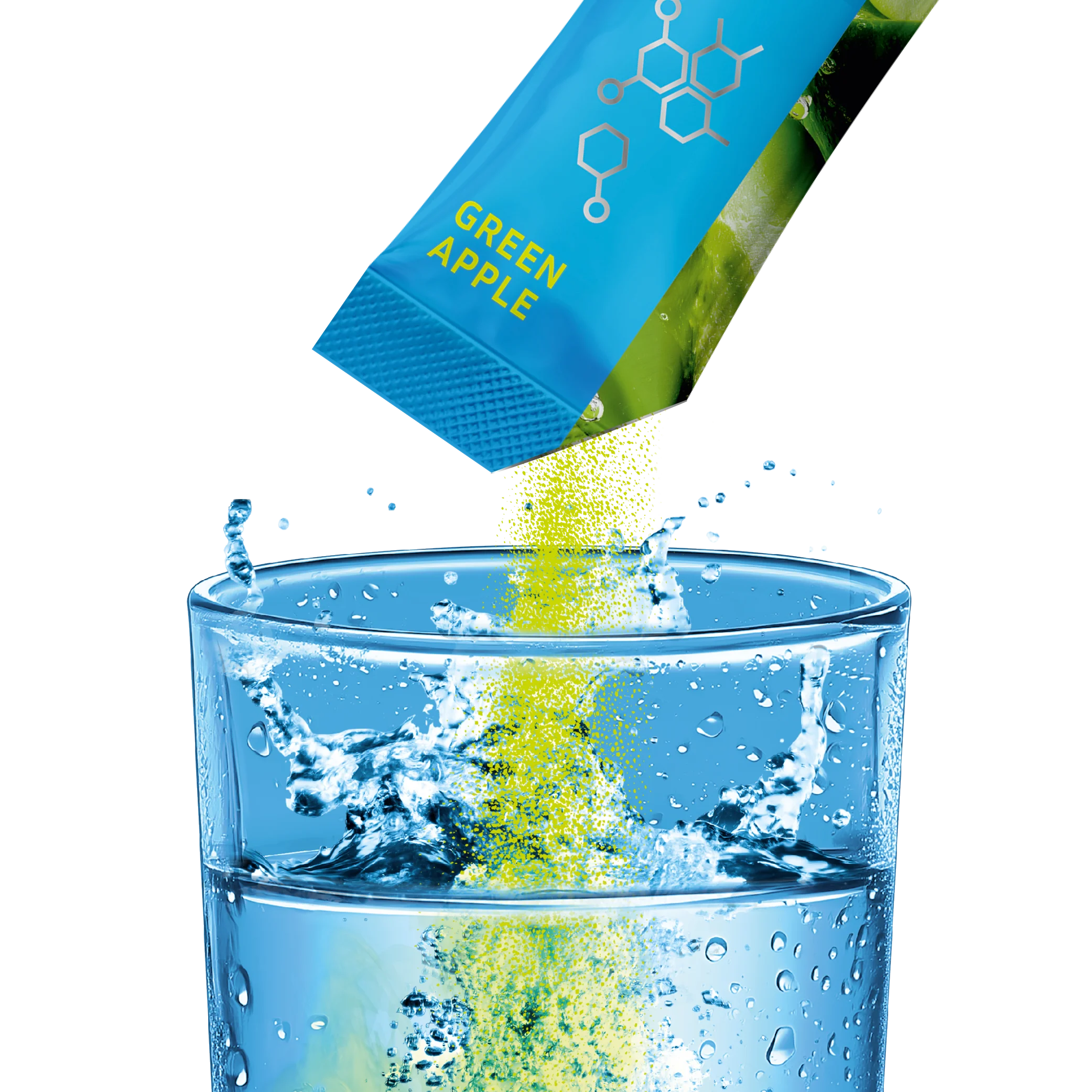 In diesem Pack erhälst du 20 Sticks mit Geschmack Grüner Apfel. Elektrolytpulver mit Kreatin in Wasser 500ml Wasser auflösen und trinken.