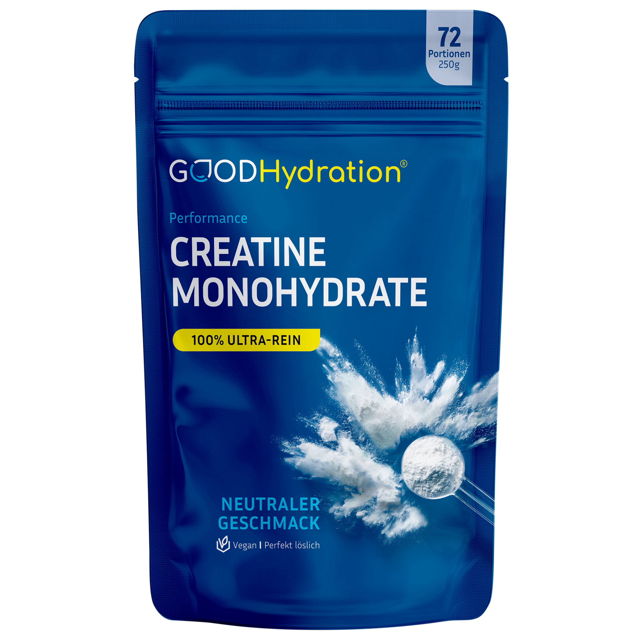 Das Peformance Kreatin Monohydrat von GOOD Hydration hilft beim Muskelaufbau und macht dich stärker und leistungsfähiger. Unser Kreatin ist geschmacksneutral, ultra-fein und gut löslich. Regelmäßig in Laboren getestet.
