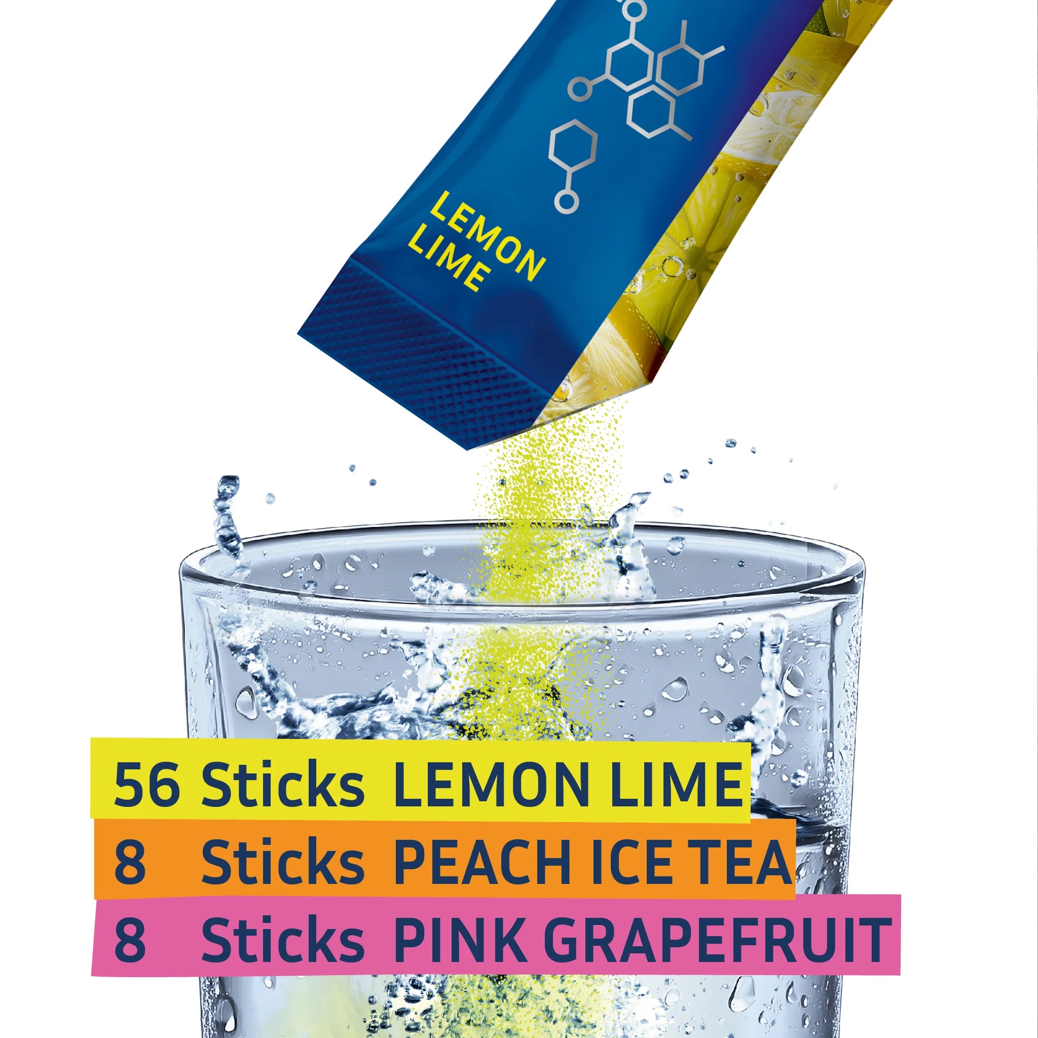 In diesem Bundle erhälst du 72 Hydration Sticks in drei Geschmacksvarianten. Elektrolytpulver in Wasser 500ml Wasser auflösen und trinken.