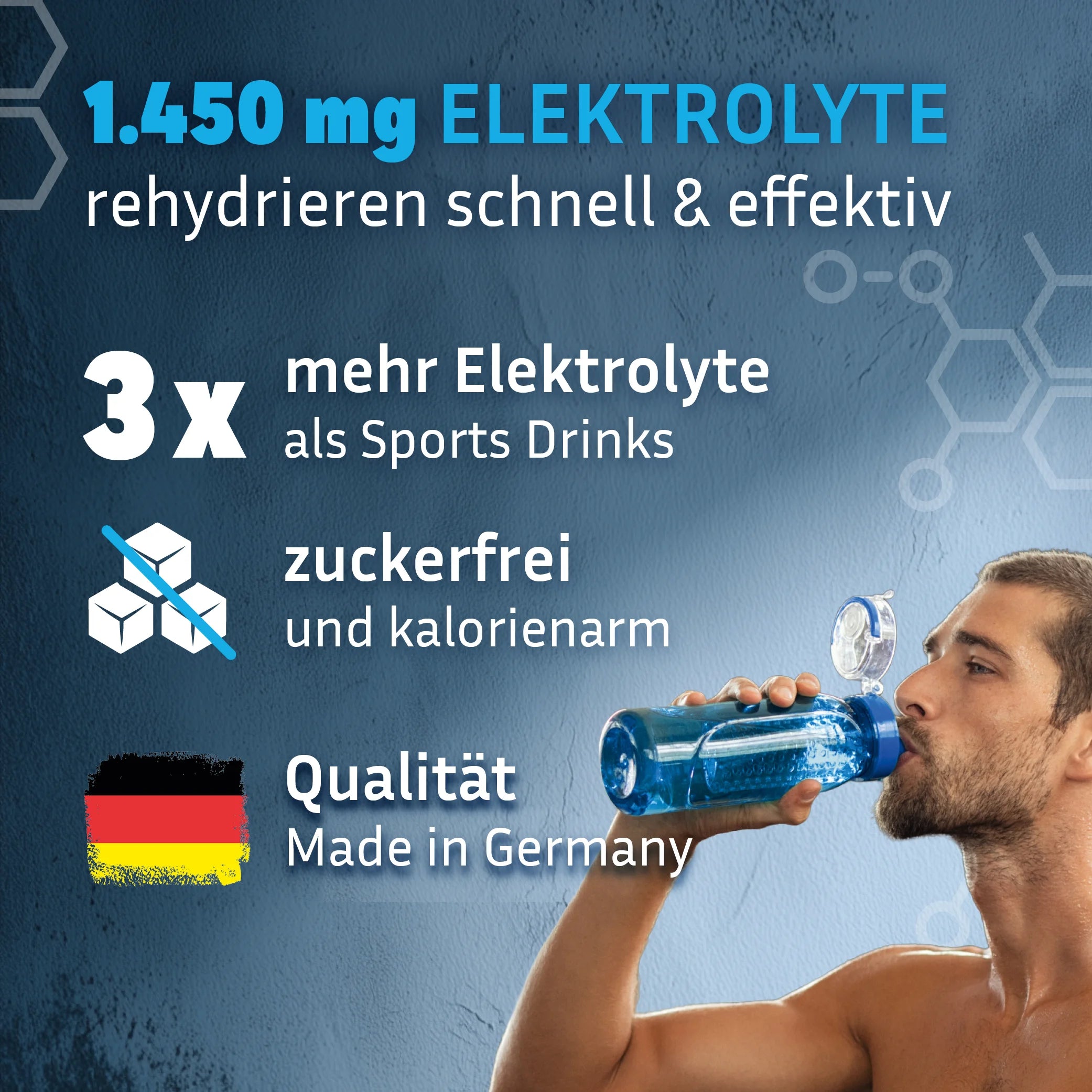 Jeder Stick GOOD Hydration enthält 3x mehr Elektrolyte als ein Sports Drink, ist zuckerfrei und Made in Germany.