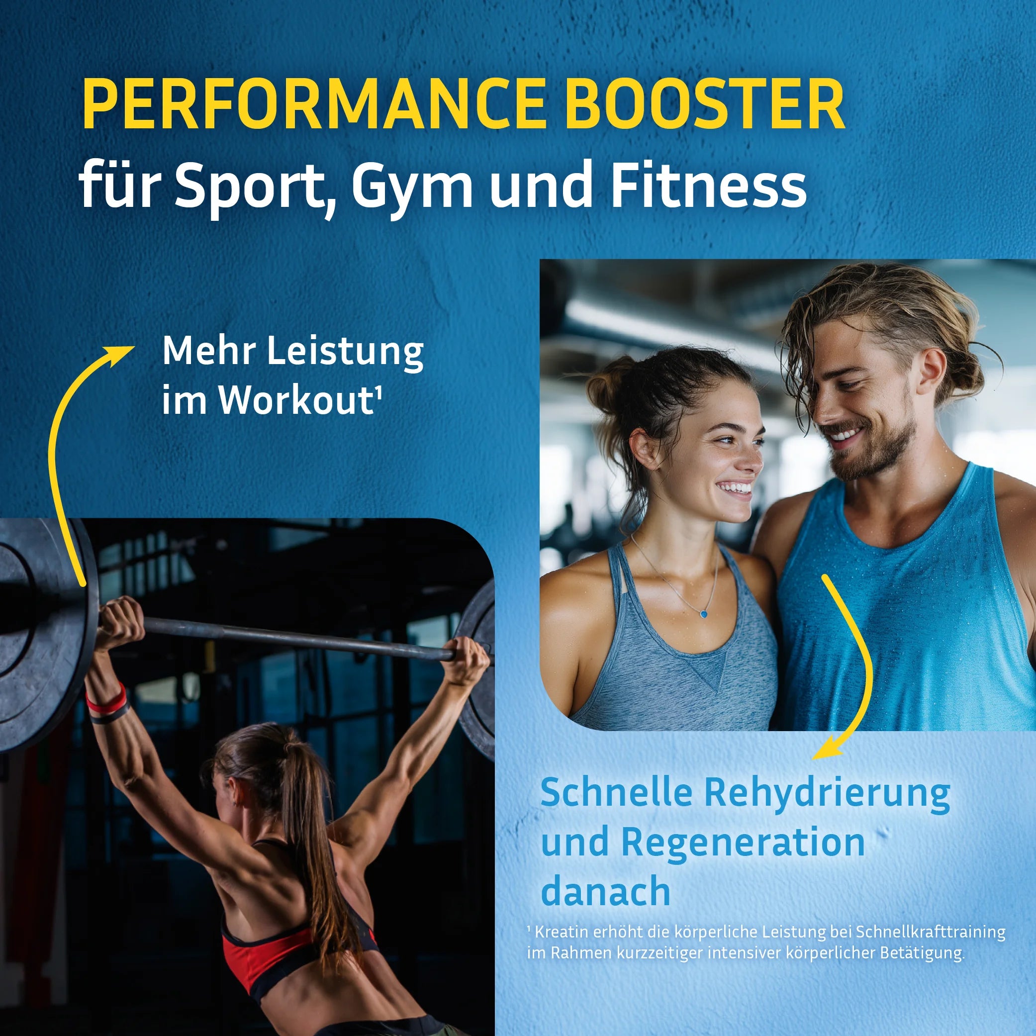 Täglich eine Portion Performance Booster beim oder nach dem Sport trinken. Zur Leistungssteigerung im Workout und schnellen Rehydrierung danach.