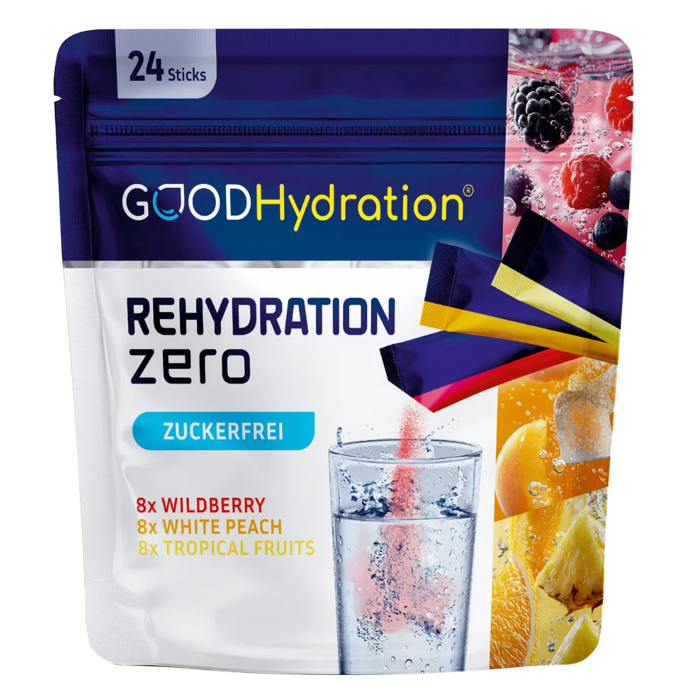 Hier klicken um zum Variety Pack von GOOD Hydration zu gelangen. Elektrolyte ohne Zucker in den Geschmacksvarianten Wildberry, White Peach und Tropical Fruits. Insgesamt 24 leckere Hydration Sticks in drei Sorten für mehr Abwechslung und zum Ausprobieren.