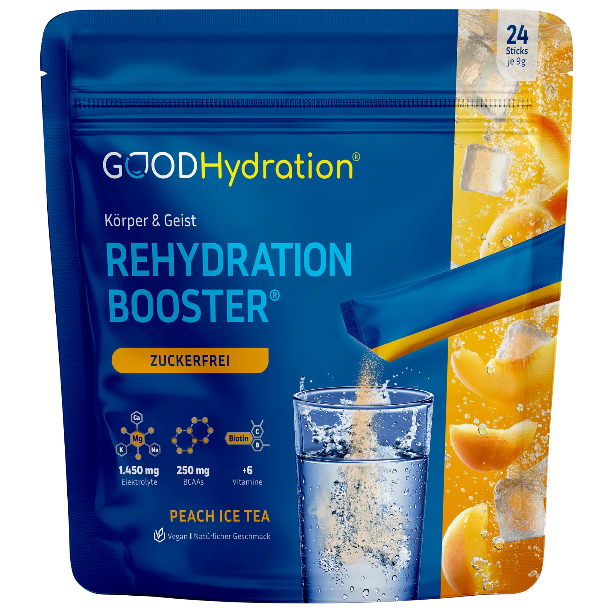 Hier klicken zur Auswahl 1 Packung Peach Ice Tea Hydration Sticks. Der beste Reydration Drink der Welt mit mehr Elektrolyten und Vitaminen als Hydraid.