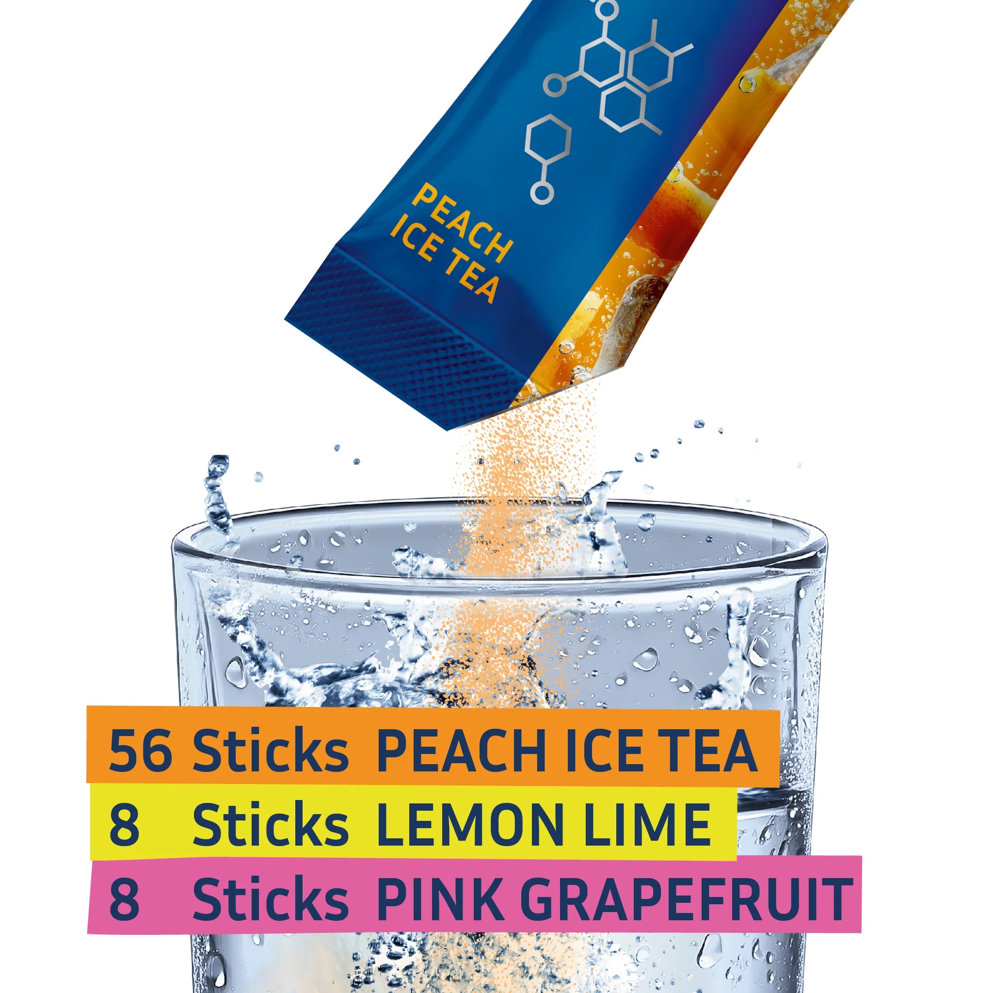 In diesem Bundle erhälst du 72 Hydration Sticks in drei Geschmacksvarianten. Elektrolytpulver in Wasser 500ml Wasser auflösen und trinken.