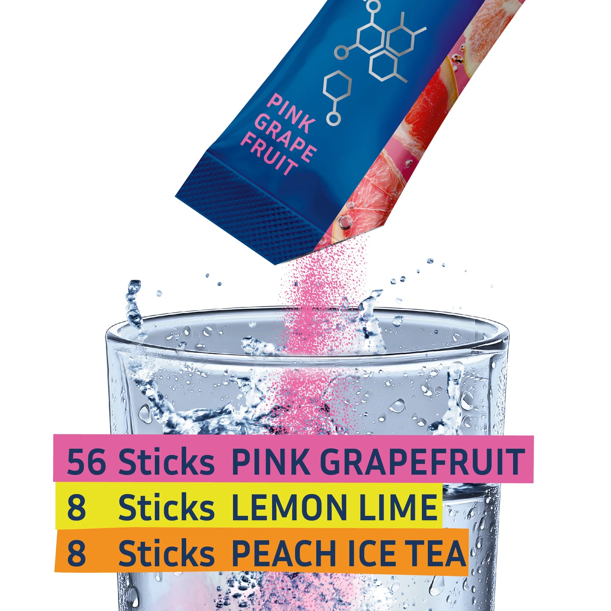 In diesem Bundle erhälst du 72 Hydration Sticks in drei Geschmacksvarianten. Elektrolytpulver in Wasser 500ml Wasser auflösen und trinken.