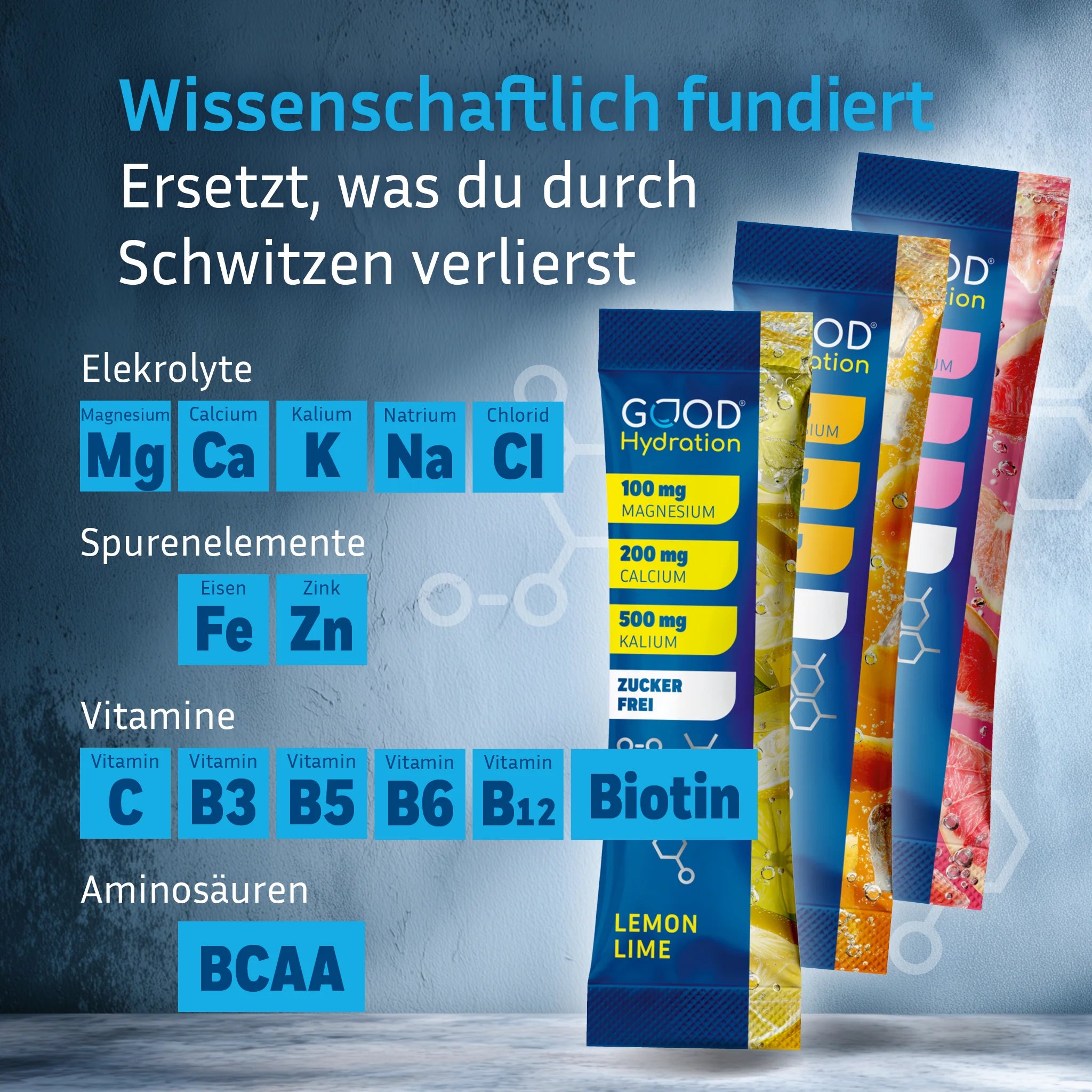 100% wissenschaftliche Formel mit den besten Elektrolyten, Spurenelementen, Vitaminen und Aminosäuren. Zuckerfrei und nur 4 kcal Kalorien.