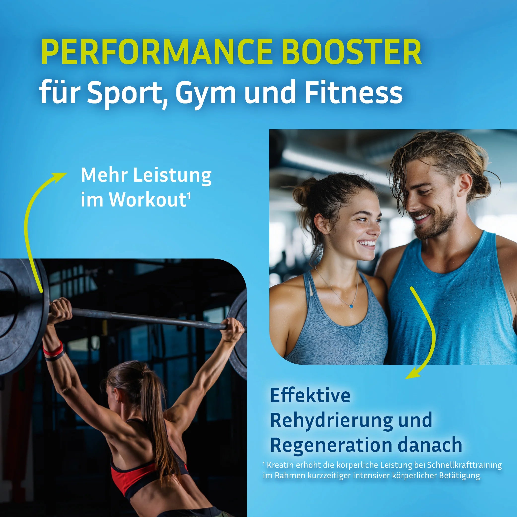 Performance Booster Rehydration plus Kreatin von GOOD Hydration zur Leistungssteigerung im Workout und schnellen Regeneration danach.