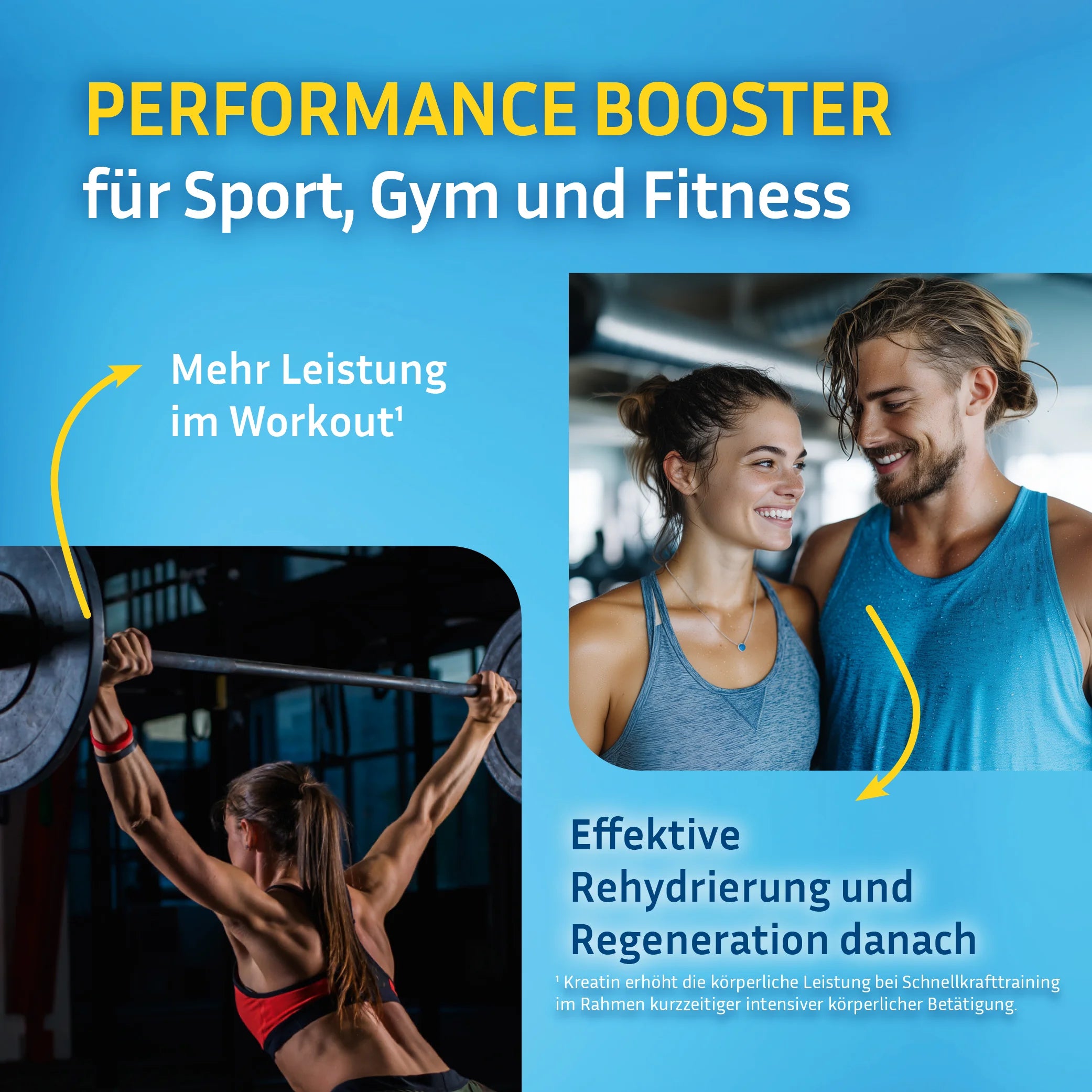 Performance Booster Rehydration plus Kreatin von GOOD Hydration zur Leistungssteigerung im Workout und schnellen Regeneration danach.