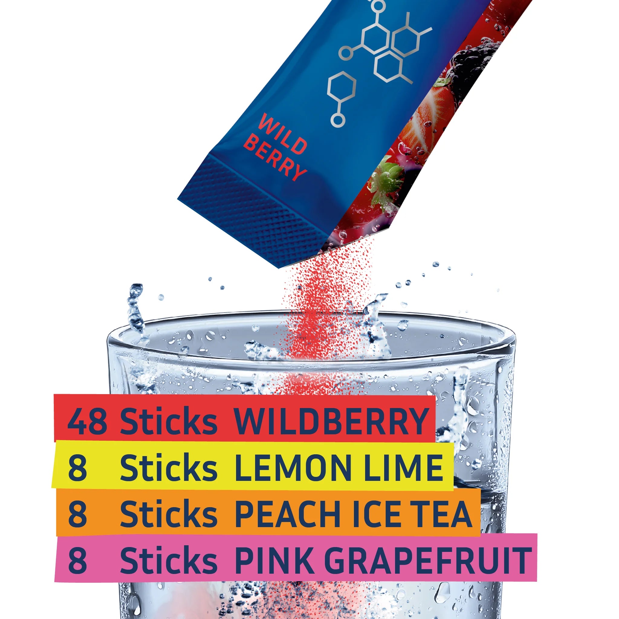 In diesem Bundle erhälst du 72 Hydration Sticks in vier Geschmacksvarianten. Elektrolytpulver in Wasser 500ml Wasser auflösen und trinken.