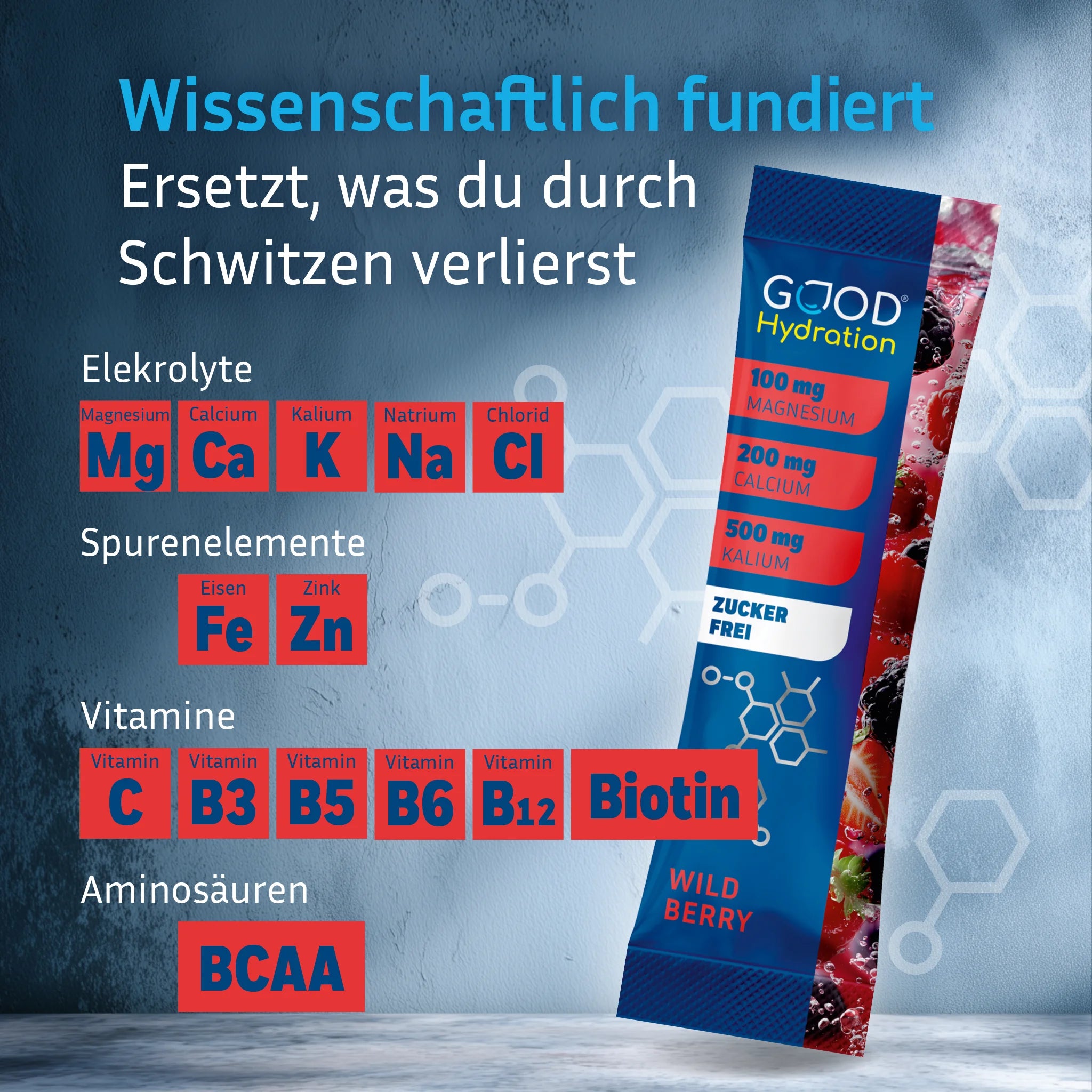 100% wissenschaftliche Formel mit den besten Elektrolyten, Spurenelementen, Vitaminen und Aminosäuren. Zuckerfrei und nur 4 kcal Kalorien.