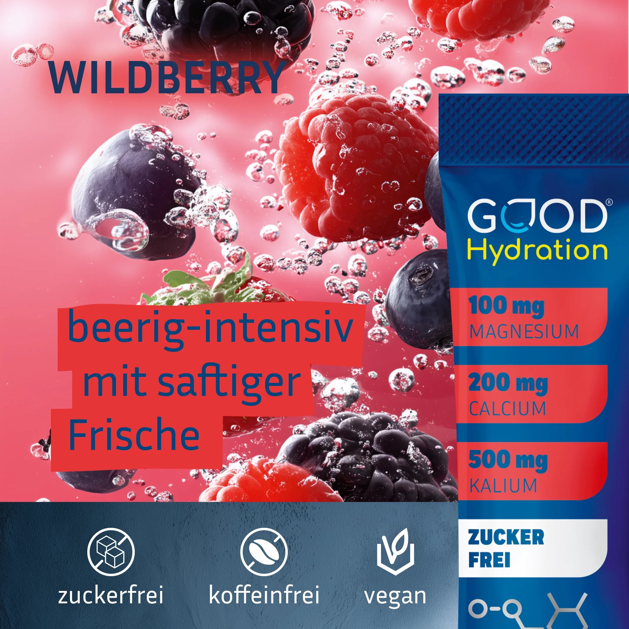 GOOD Hydration ist der Geschmackssieger unter den Hydration Sticks. Natürlicher Geschmack ohne künstliche Aromen. Wildberry schmeckt beerig-intensiv mit saftiger Frische.