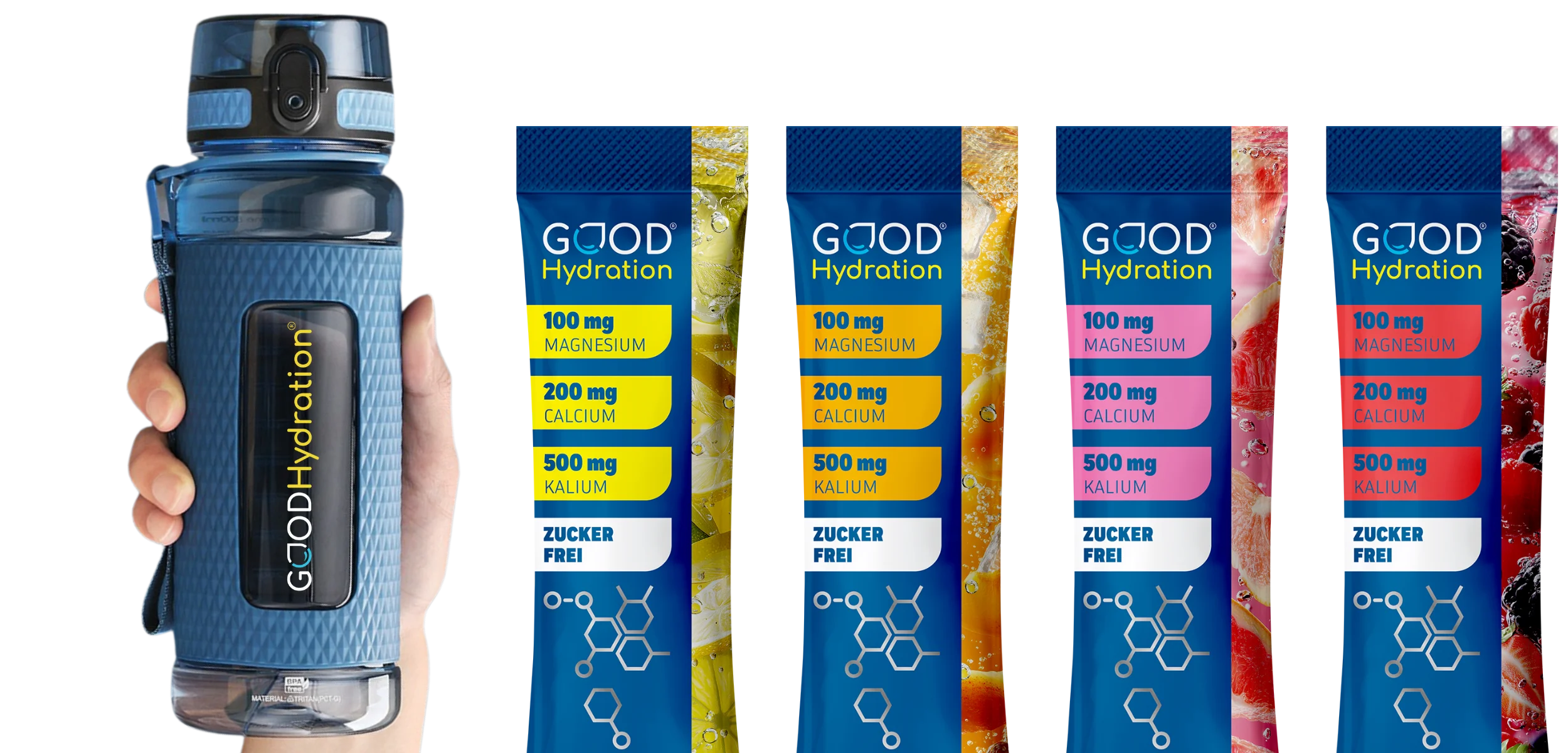 Diese Trinkflasche hat 800ml Volumen und  ist perfekt geeignet für Hydation Sticks. Einen Stick Stick in Wasser auflösen und trinken. Die Flasche enthält keine schädlichen Weichmacher und nimmt keinen Geschmack oder Gerüche an. Spülmaschinengeeignet. 