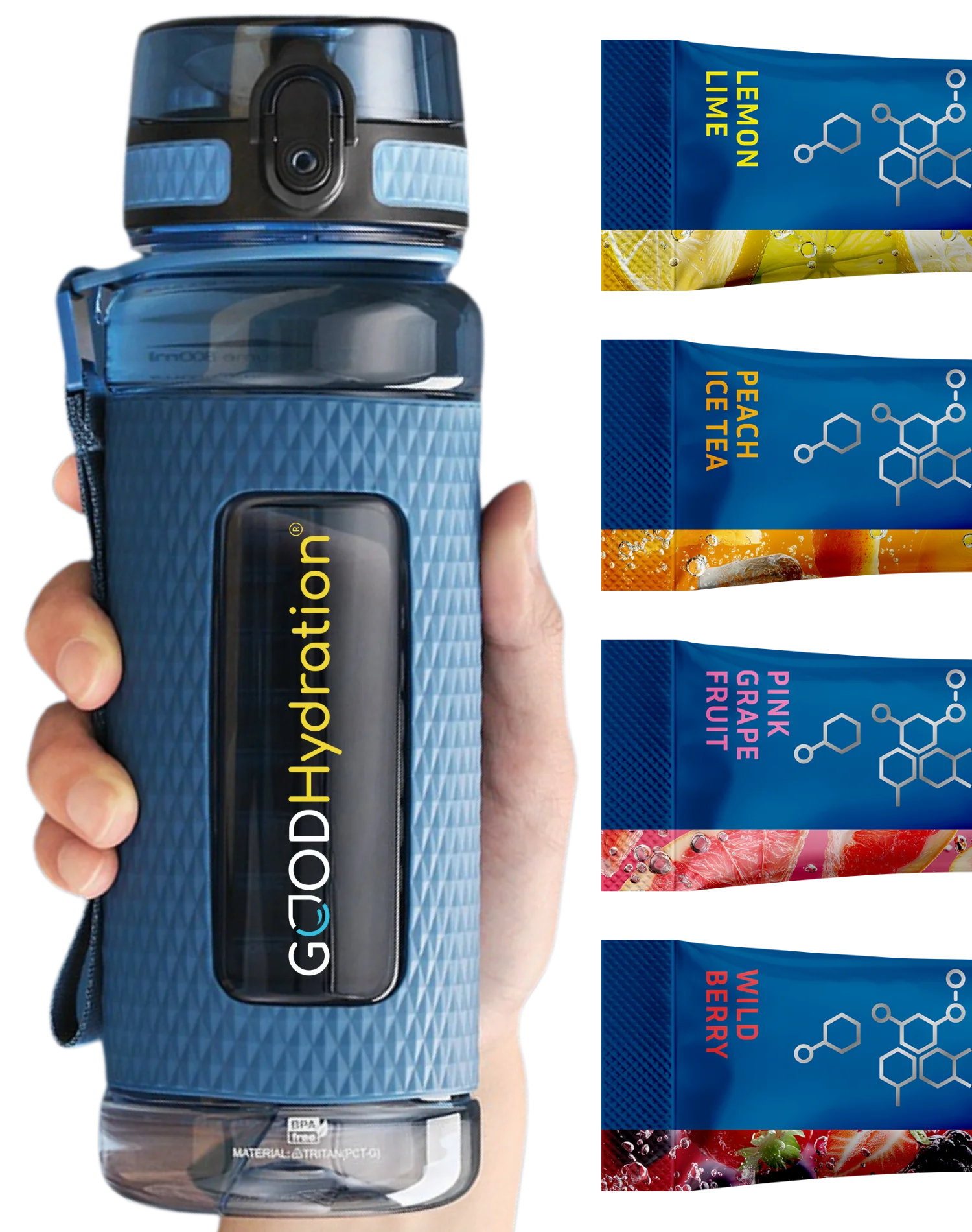 Diese Trinkflasche hat 800ml Volumen und  ist perfekt geeignet für Hydation Sticks. Einen Stick Stick in Wasser auflösen und trinken. Die Flasche enthält keine schädlichen Weichmacher und nimmt keinen Geschmack oder Gerüche an. Spülmaschinengeeignet. 