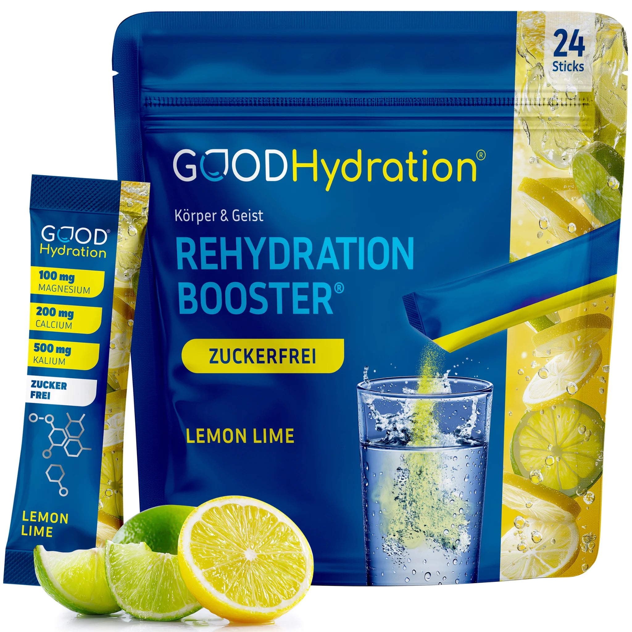 GOOD Hydration Rehydration Booster in der Variante Lemon Lime. Elektrolytgetränk für Sport, Arbeit, Hitze und Party.
