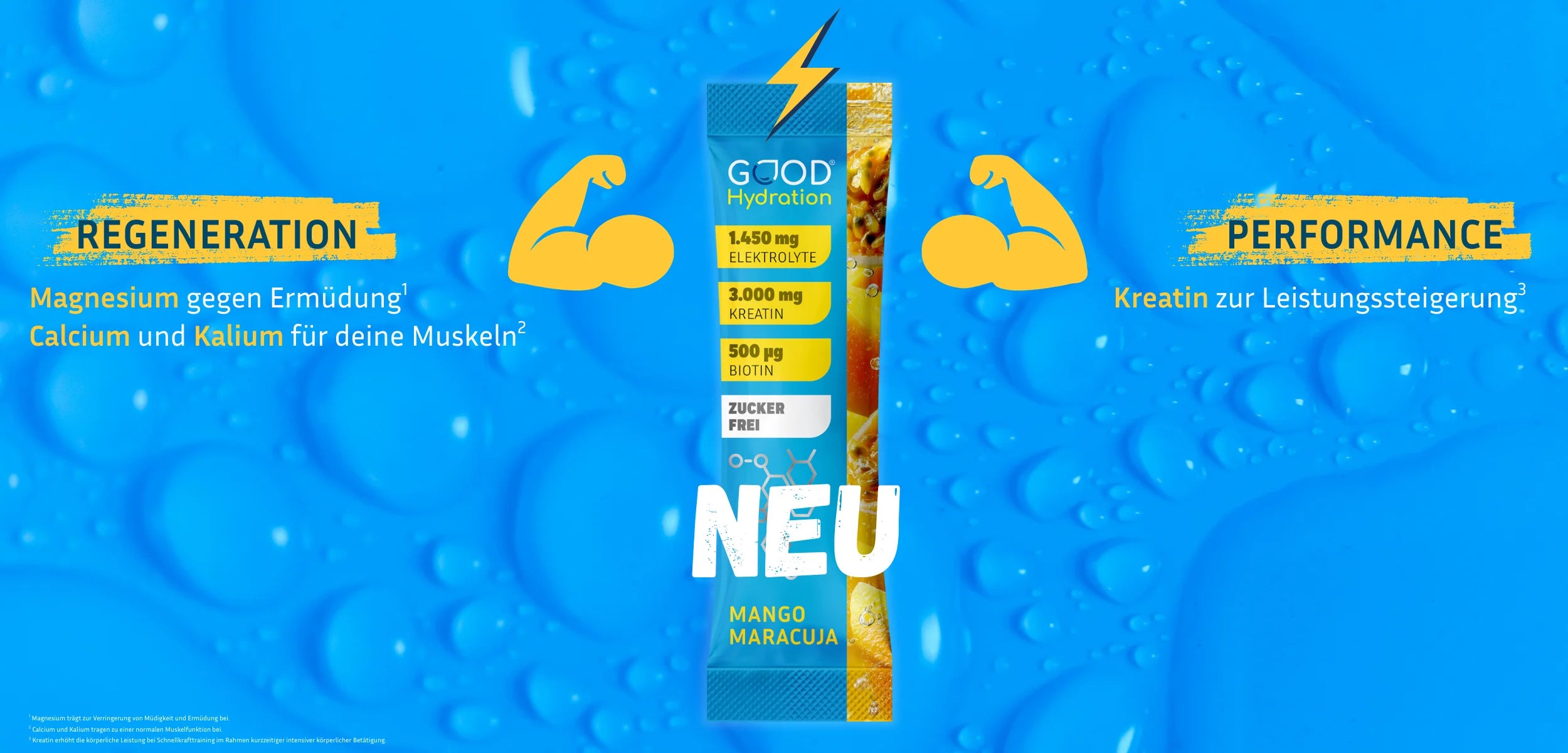 Der Performance Booster ist eine Weltneutfeit aus Deutschland. Der erste und einzige Hydration Stick mit Elektrolyten plus Kreatin. Eine einzigartige wissenschaftliche Formel zur Leistungssteigerung im Training und schnellen Rehydrierung danach. Mit Magnesium, Calcium und Kalium zur Regeneration. Und Kreatin Monohydrat zum Muskelaufbau.
