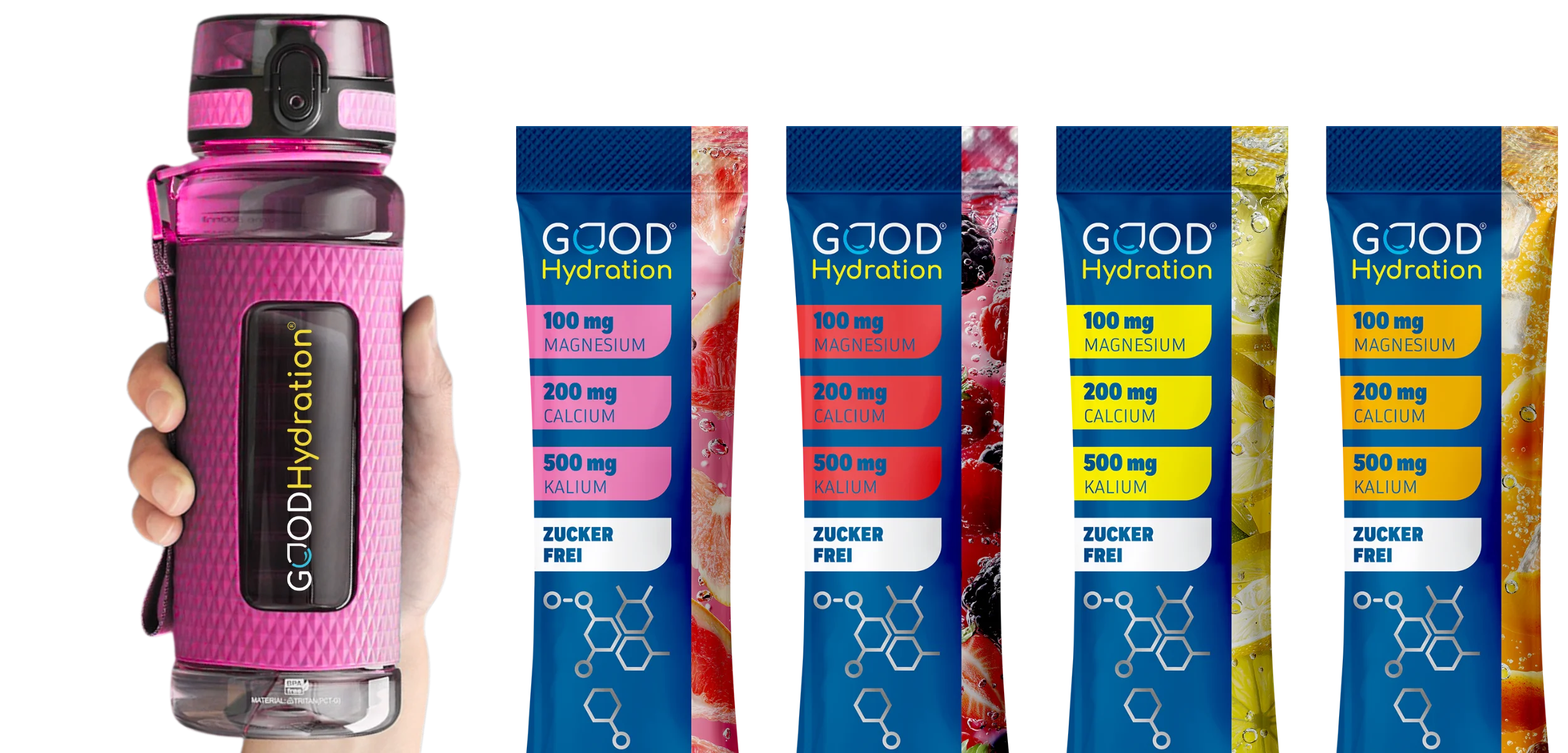 Diese Trinkflasche hat 800ml Volumen und  ist perfekt geeignet für Hydation Sticks. Einen Stick Stick in Wasser auflösen und trinken. Die Flasche enthält keine schädlichen Weichmacher und nimmt keinen Geschmack oder Gerüche an. Spülmaschinengeeignet. 