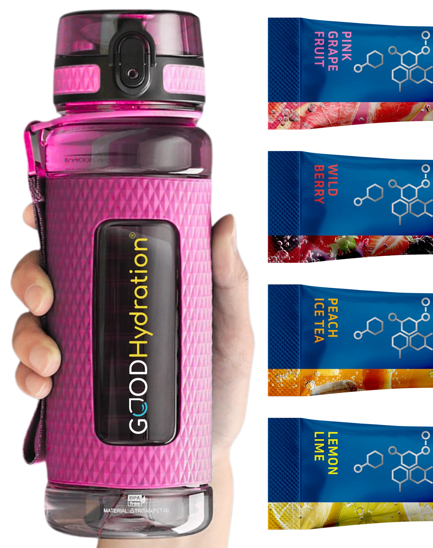 Diese Trinkflasche hat 800ml Volumen und  ist perfekt geeignet für Hydation Sticks. Einen Stick Stick in Wasser auflösen und trinken. Die Flasche enthält keine schädlichen Weichmacher und nimmt keinen Geschmack oder Gerüche an. Spülmaschinengeeignet. 