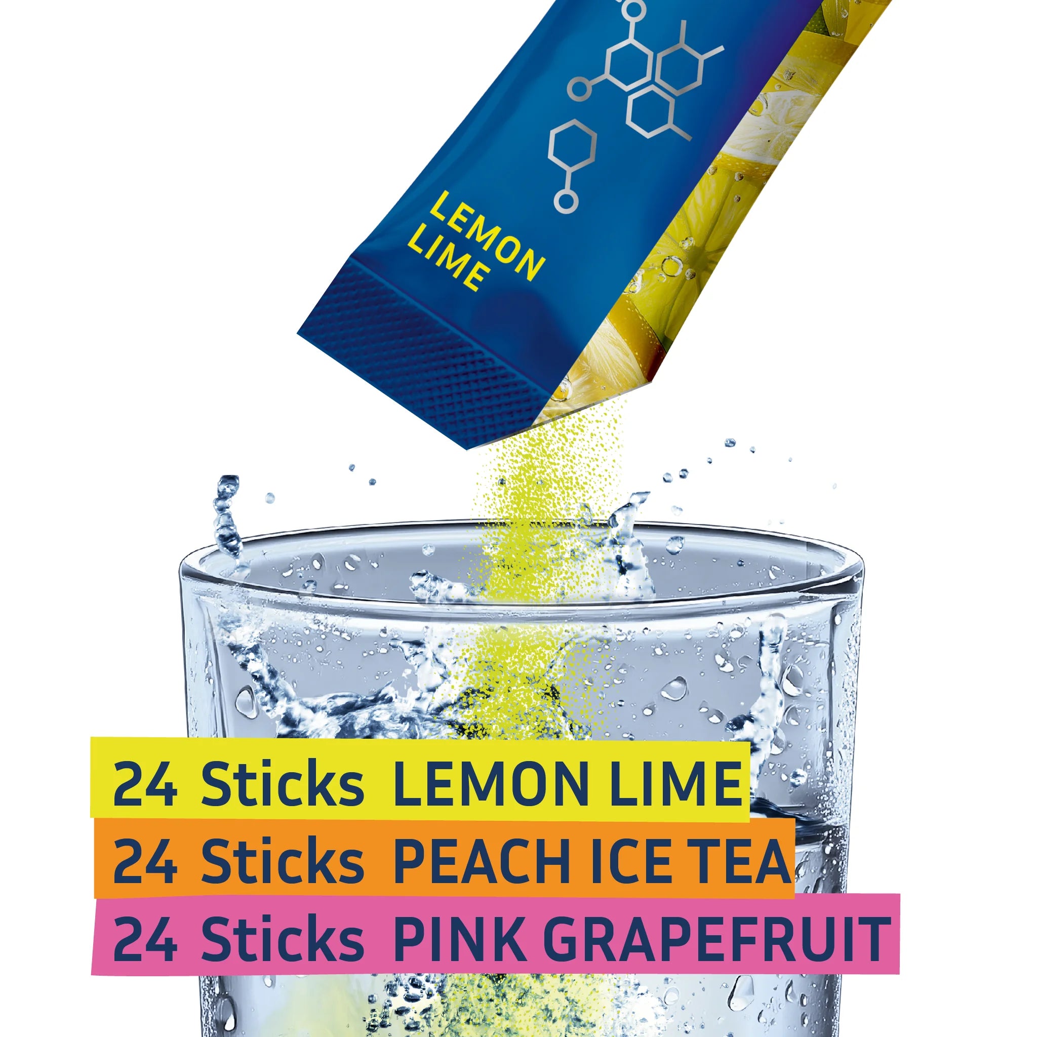 In diesem Bundle erhälst du 72 Hydration Sticks in drei Geschmacksvarianten. Elektrolytpulver in Wasser 500ml Wasser auflösen und trinken.