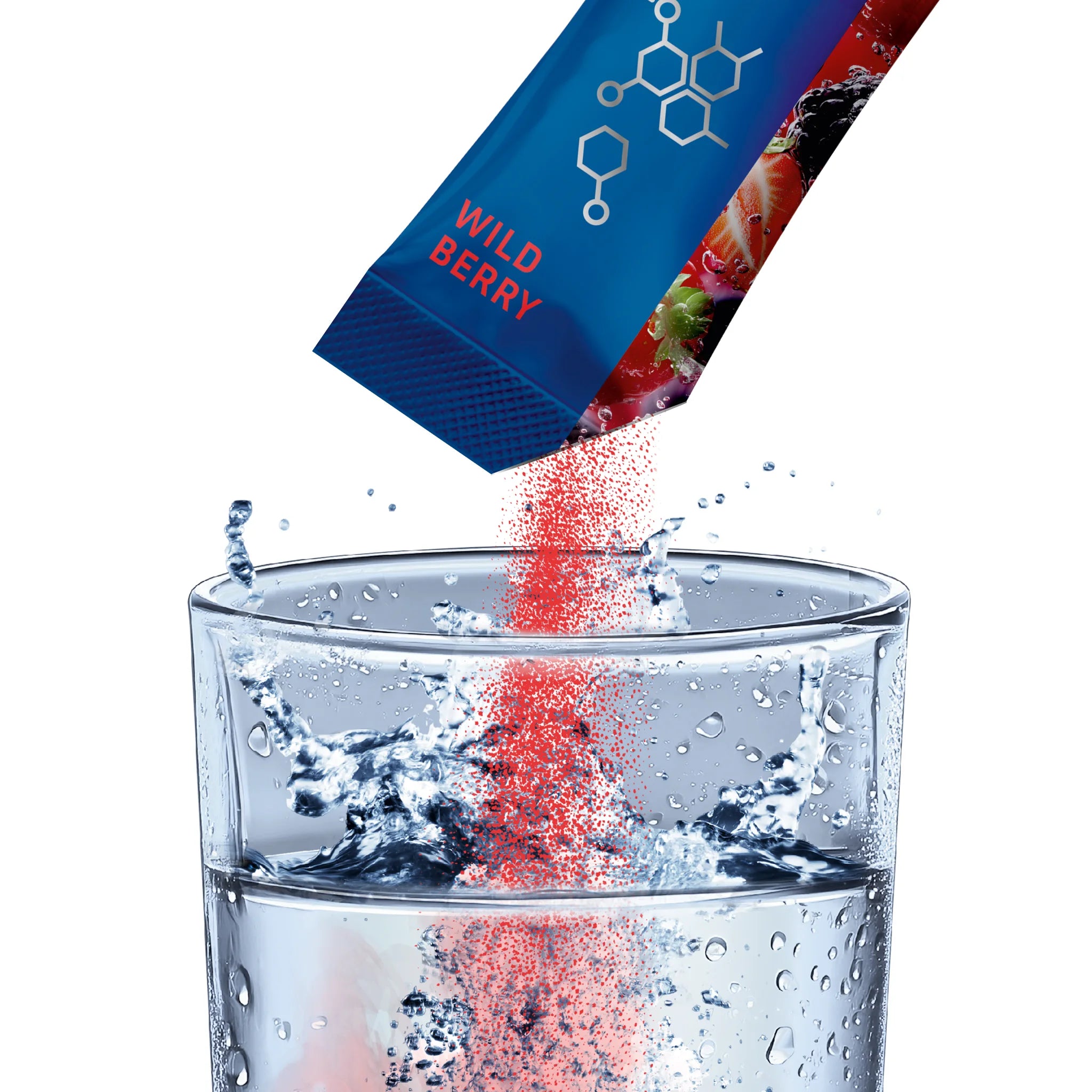 In diesem Pack erhälst du 24 Hydration Sticks mit Geschmack Waldbeere. Elektrolytpulver in Wasser 500ml Wasser auflösen und trinken.