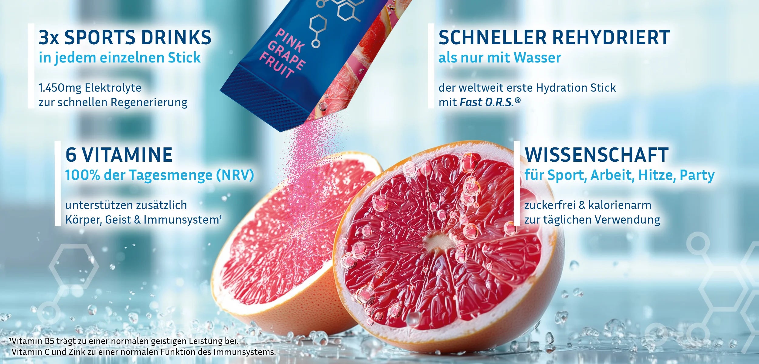 GOOD Hydration verwendet die beste wissenschaftliche O.R.S. Formel zur schnellen Rehydrierung und Wasserausgleich nach dem Schwitzen.